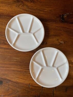 2 White Fondue Plates by Varages Made in France Simple Design